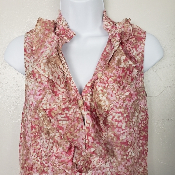 Banana Republic Pink Tan White Ruffle Tank Top XS - Picture 2 of 5